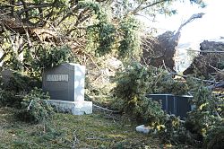 High winds damage cemetery