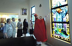 Bishop Wester blesses Saint Benedict window 