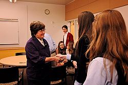 Sr. Prejean meets with students