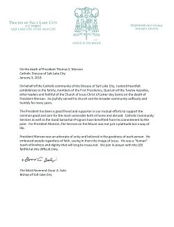 Press Release: Roman Catholic Diocese of Salt Lake City Bishop Solis on the Death of LDS President Thomas S. Monson