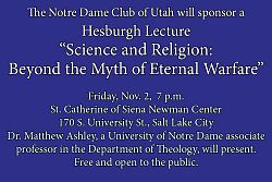 Lecturer from University of Notre Dame to address science and the Catholic faith