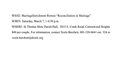 Marriage retreat scheduled for March 7