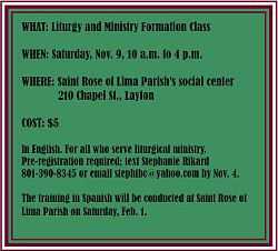 Upcoming class will provide formation for all liturgical ministers in the Diocese of Salt Lake City