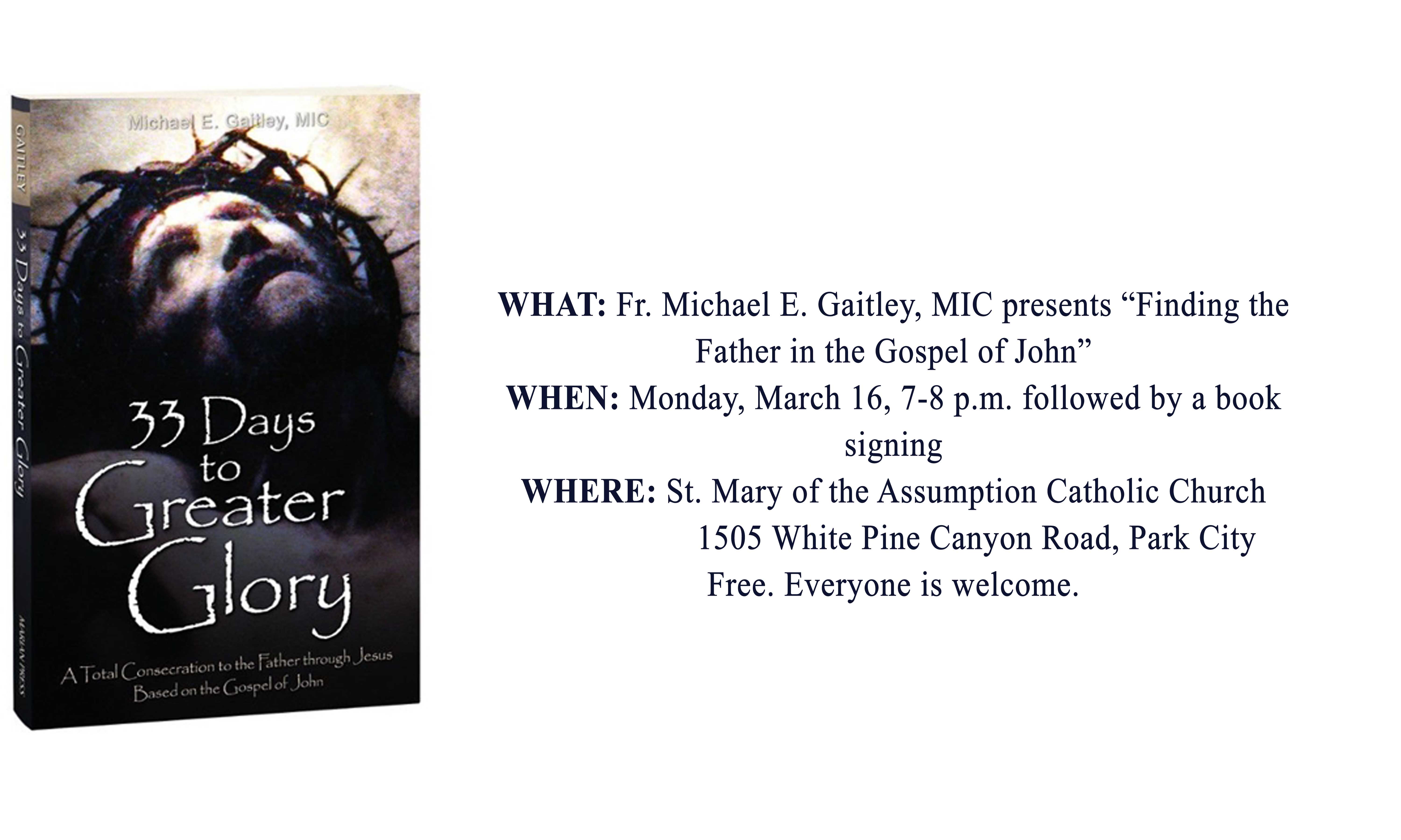 Fr. Michael Gaitley to speak on new book in Park City Intermountain